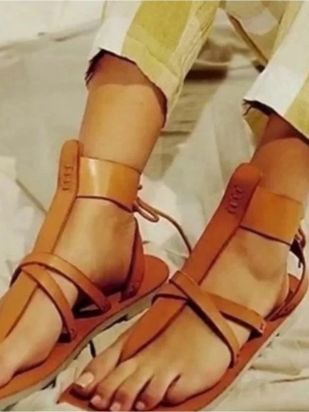 Women’s Tan Leather Strappy Flat Sandals free people